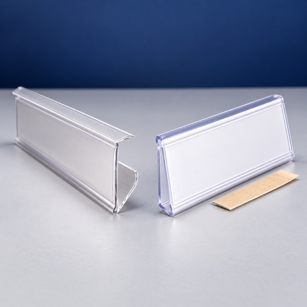 Adhesive and clip-on shelf label profiles