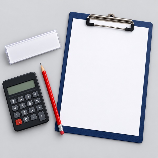 Label holder with a quotation worksheet and calculator