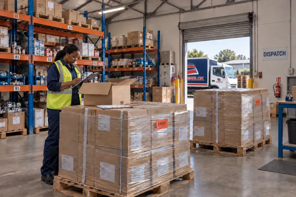 Compact warehouse racking, export pallets and a Springlok truck