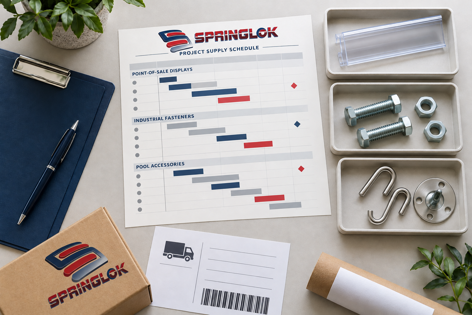 Springlok supply schedule with price strips, bolts and pool fittings